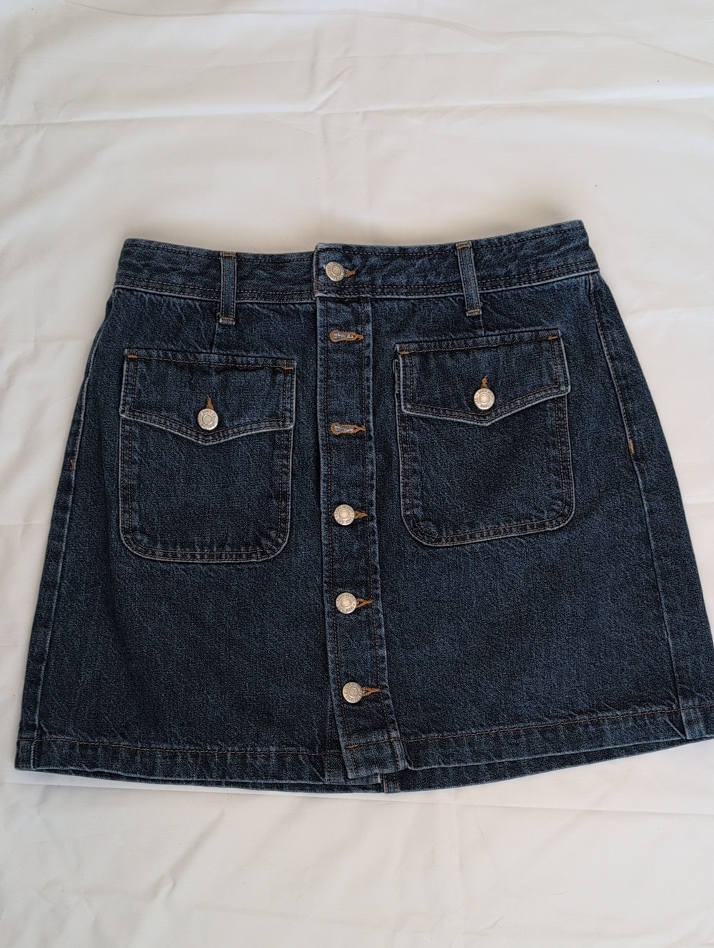 Loft Dark Blue Denim Button-Front Skirt Size 6